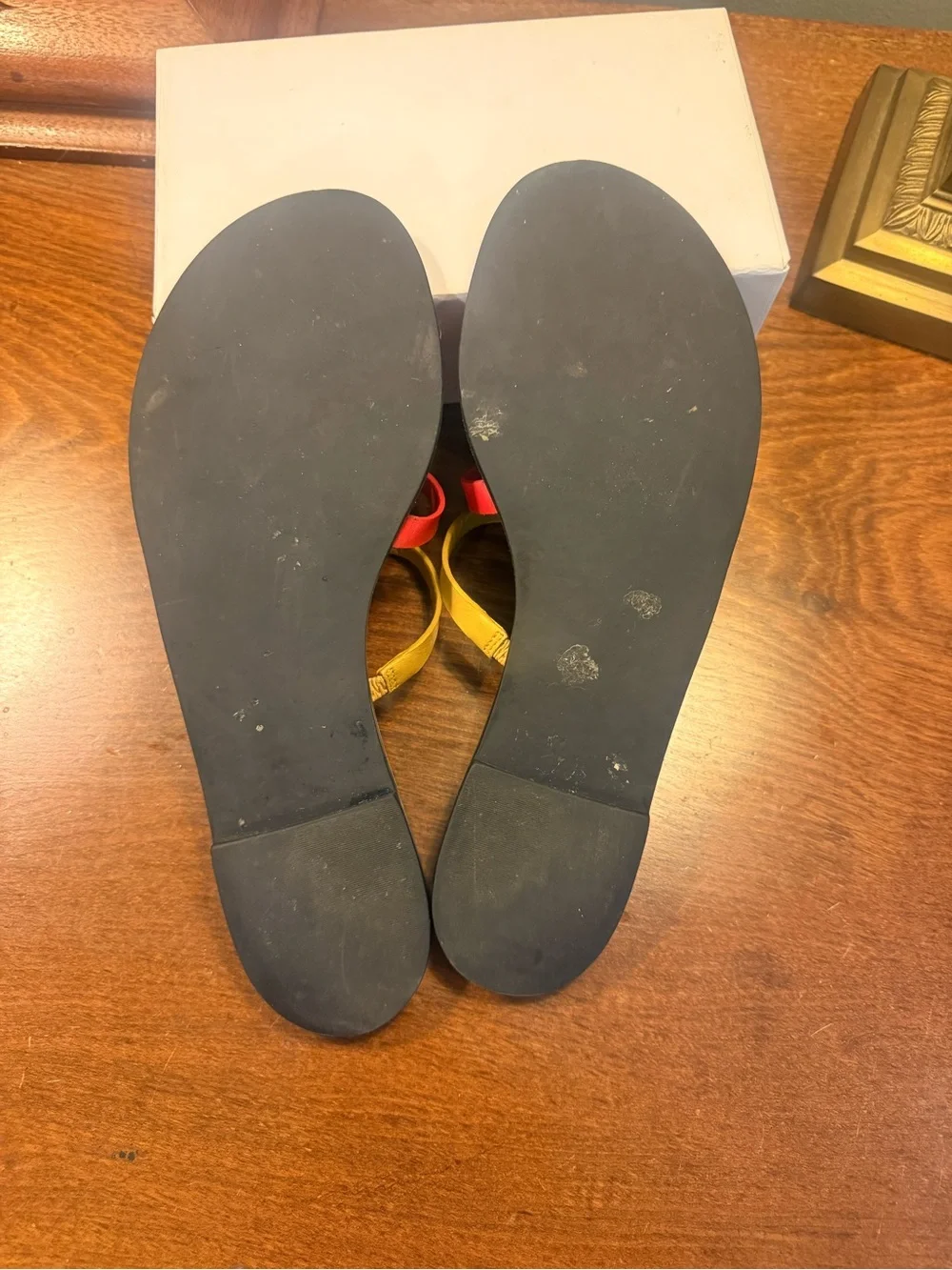 Tory Burch Patos Black Leather Slide Sandals Yellow Red Pink White Strap Size 9